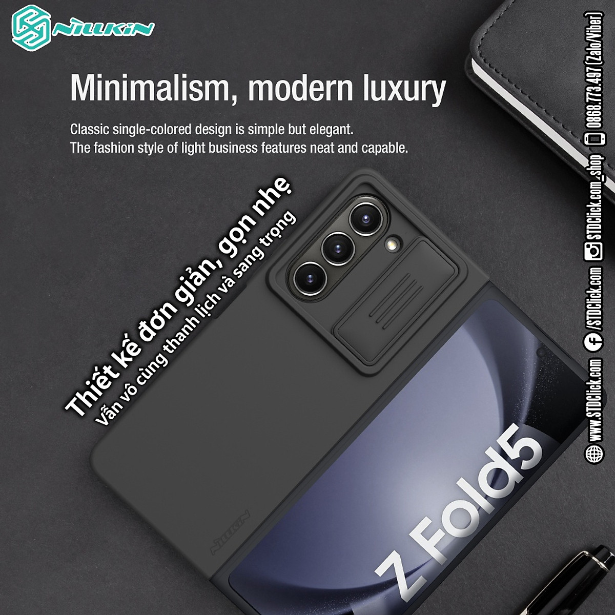 Ốp lưng chống sốc silicon cho Samsung Galaxy Z Fold 5 bảo vệ Camera hiệu Nillkin Camshield Silky Silicon Case (chống sốc cực tốt, chất liệu cao cấp, có khung và nắp đậy bảo vệ Camera) - hàng nhập khẩu