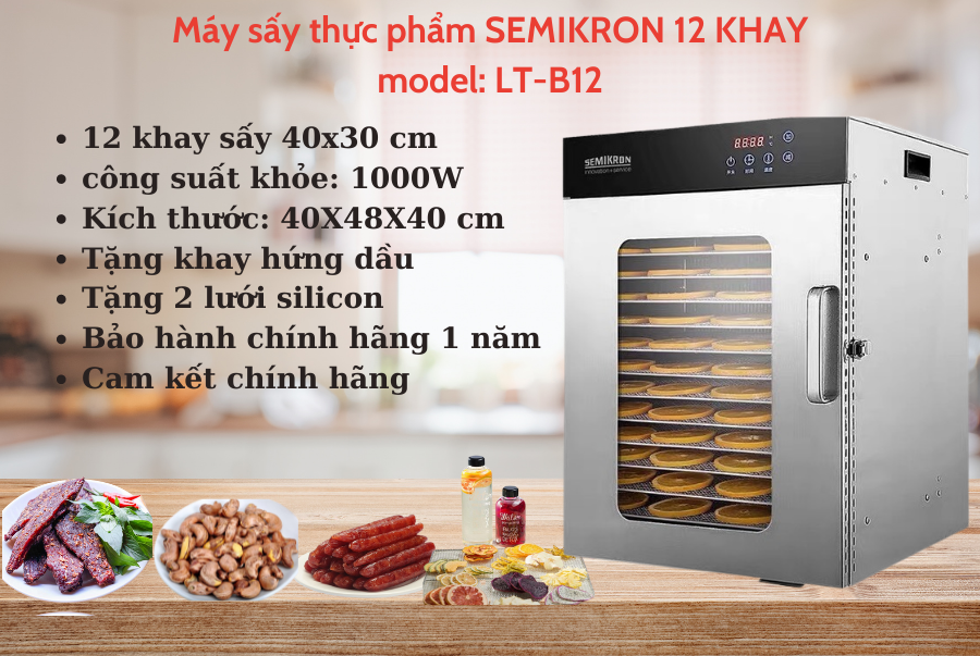 Máy sấy thực phẩm SEMIKRON 12 khay sấy 1000W model LT-B12 - Hàng chính hãng