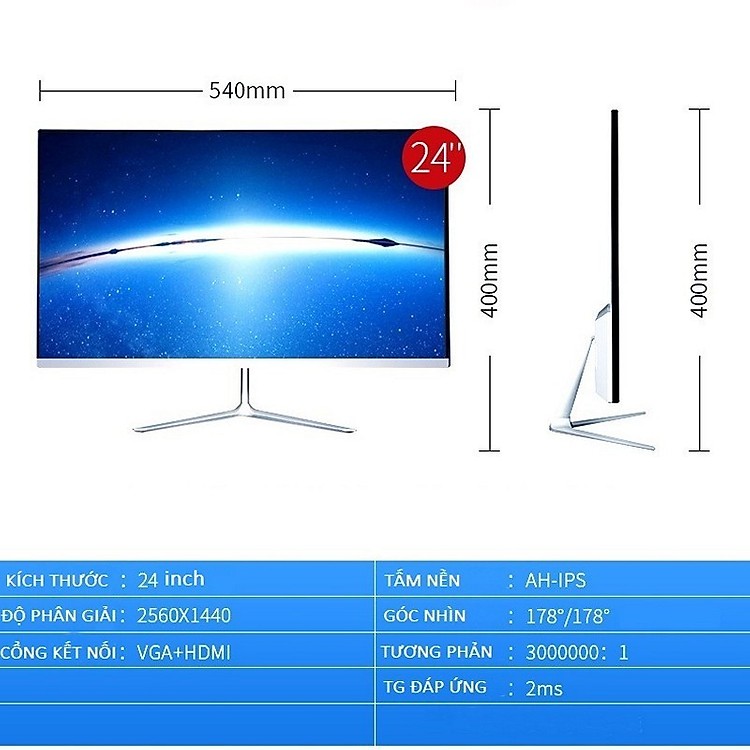 Màn Hình Máy Tính Tràn Viền Siêu Mỏng 24 inch IPS 2K ( 2560 x 1440 )