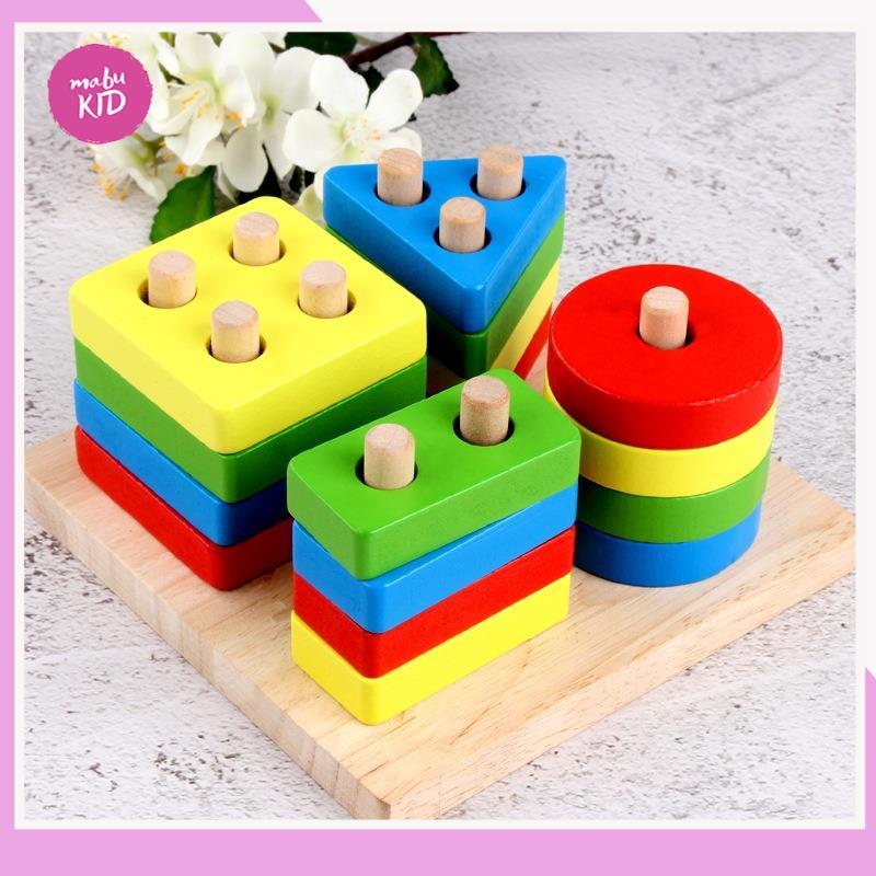 Đồ Chơi Gỗ - Đồ Chơi Thả Hình Khối Nhiều Màu Bằng Gỗ - Đồ Chơi Gỗ Thông Minh Cho Bé
