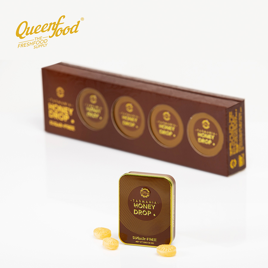 Kẹo Sả Nhân Mật Ong Queenfood Honey Drop Leatherwood Không Đường 33gr Hộp 10 viên