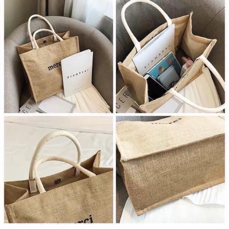 Túi cói Merci - Túi cối du lịch to dày dặn xách đi biển vintage hàng LOẠI 1