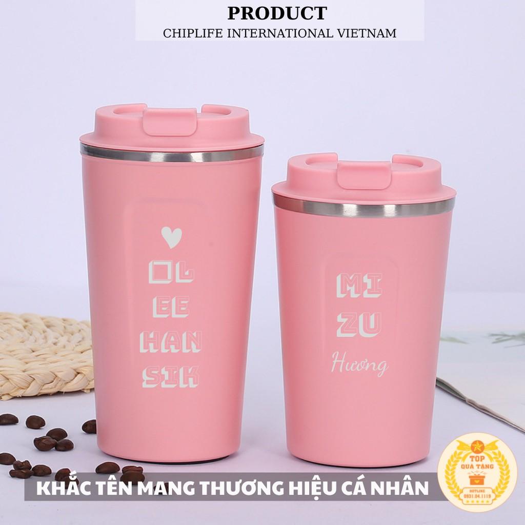 Ly giữ nhiệt coffee 380ml - 500ml | FREE KHẮC TÊN | Cốc cà phê giữ nhiệt màu HỒNG siêu cute phong cách hàn quốc