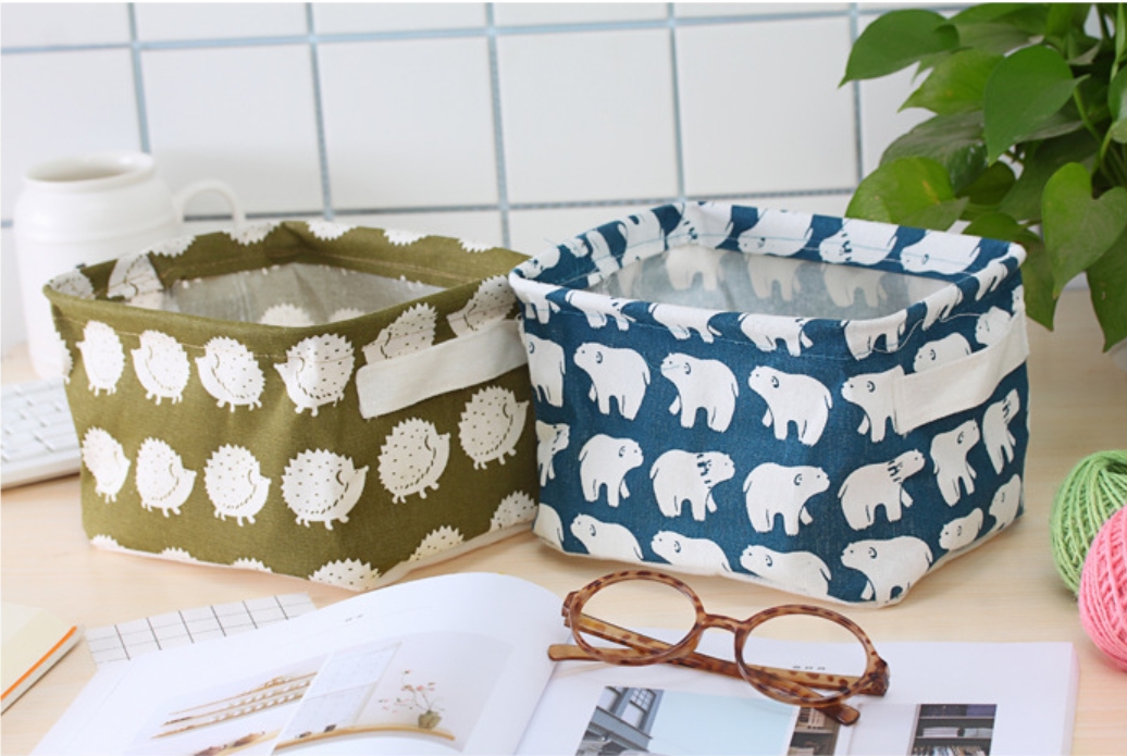 Giỏ Vải Để Đồ, Sọt Vải Họa Tiết 20.5 cm x 16cm x 13cm tặng kèm móc dán tường đa năng