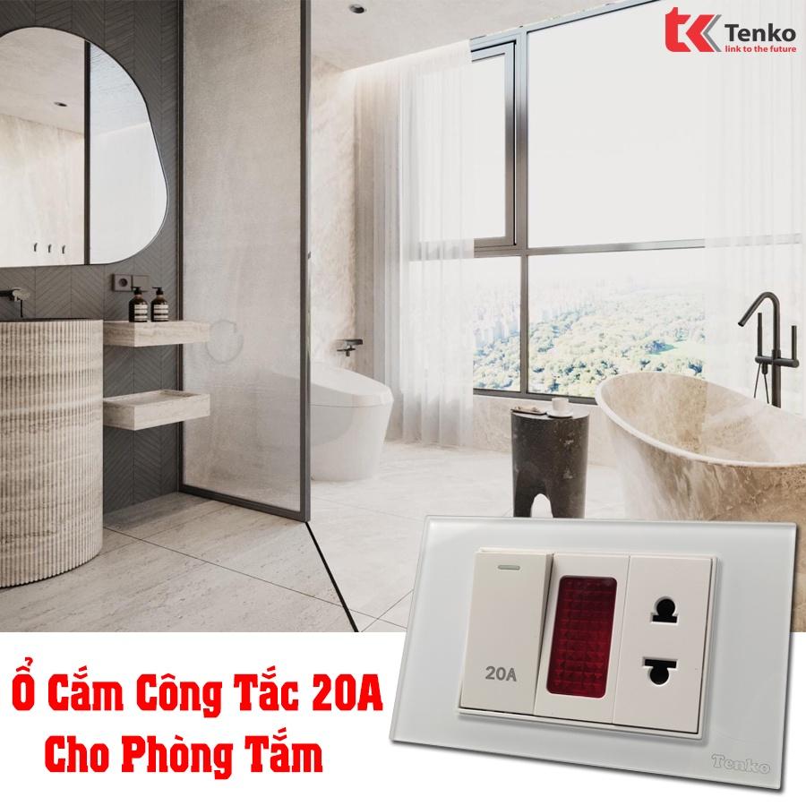 Ổ Cắm Đôi 3 Chấu kèm sạc USB 5V~2.1A Mặt Kính Cường Lực TENKO Thương Hiệu NHẬT TK-C18-045