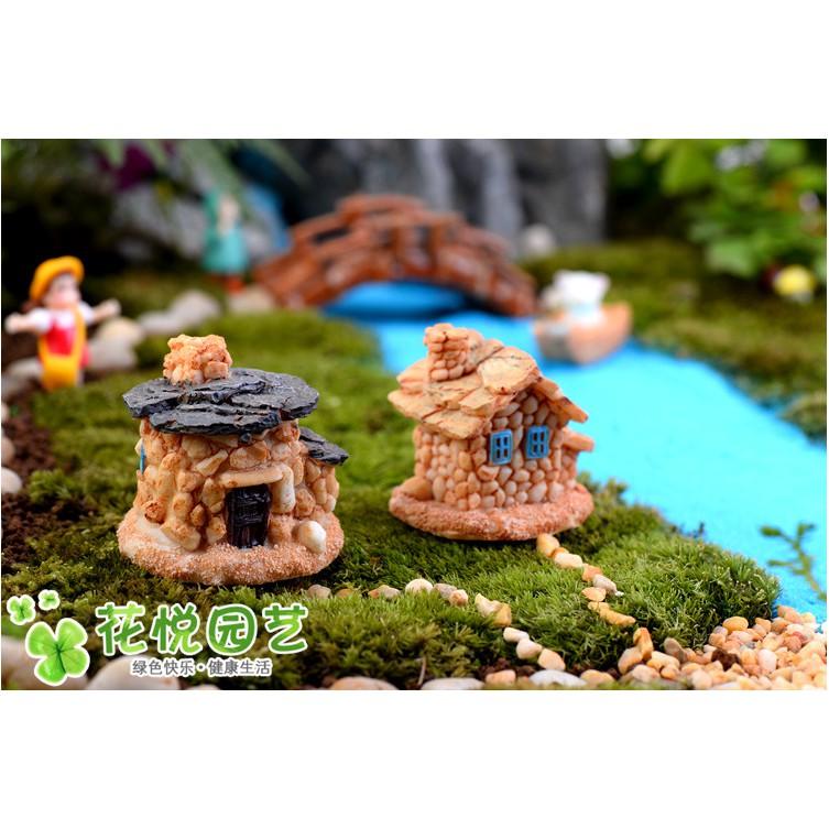 Combo 04 mô hình nhà đá tảng kiểu Bắc Âu - Scotland trang trí bonsai, tiểu cảnh