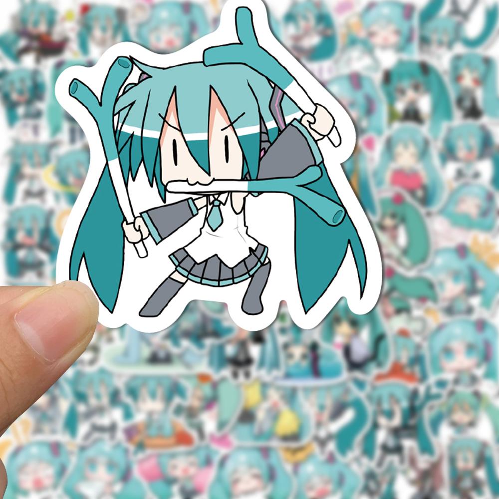 Sticker Miku chibi hoạt hình cute trang trí mũ bảo hiểm, guitar, ukulele, điện thoại, sổ tay, laptop-mẫu S28