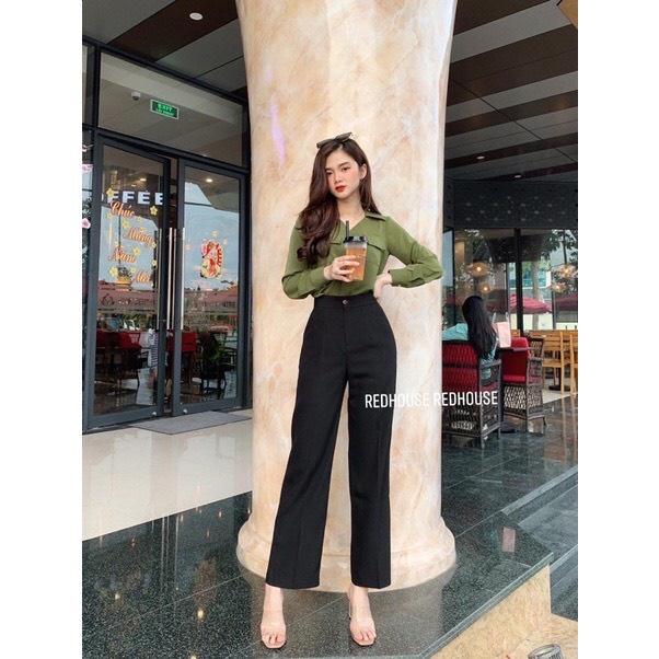 Quần Tây ống rộng suông nữ HDSHOP , ( đen , trắng ) lên form xịn mịn đẹp tôn dáng dễ mặc cho tất cả chị em