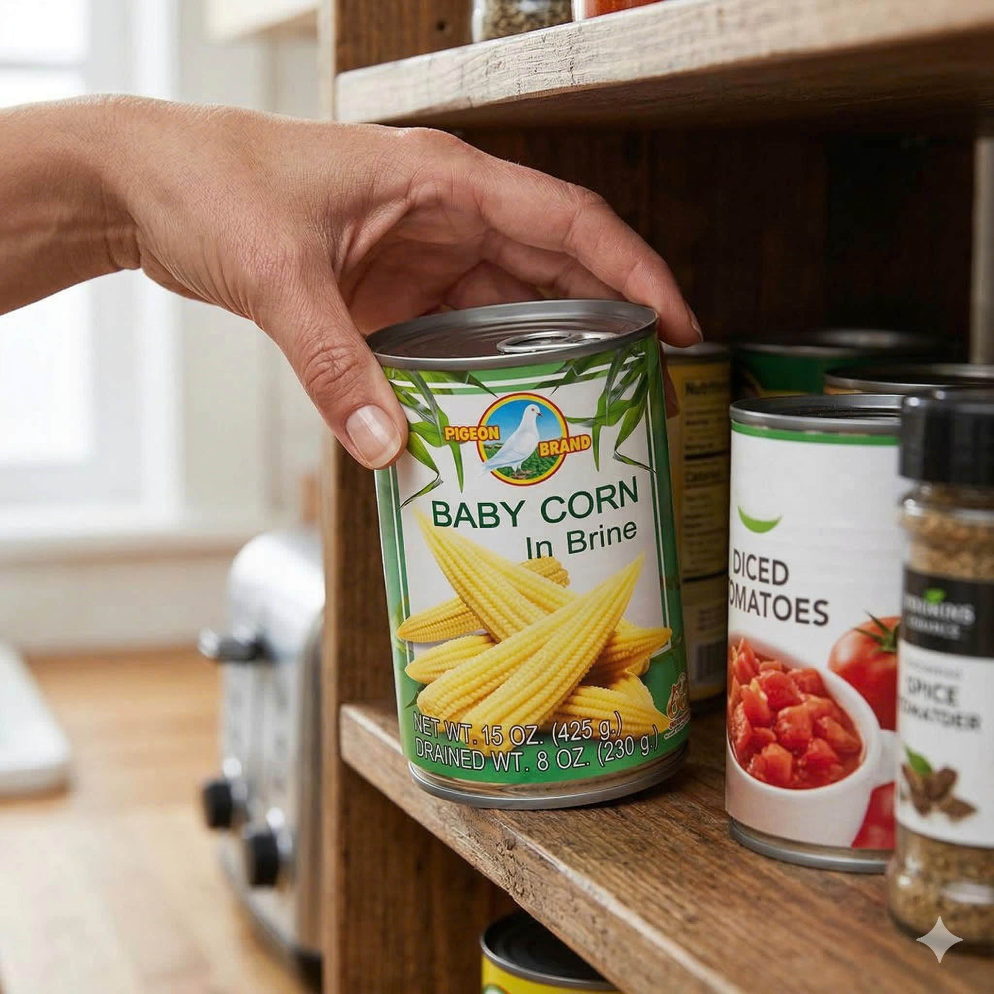 Bắp Non Ngâm Nước Muối Pigeon 425 g - Nhập Khẩu Thái Lan | Pigeon Brand Canned Young Baby Corn in Brine 425g