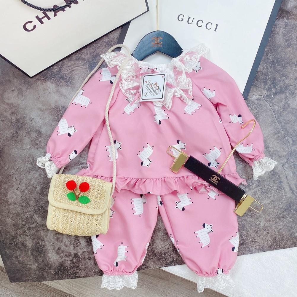 Bộ Ngủ Pijama Dài Tay Bé Gái Viền Ren Kate Hàn - Babi mama