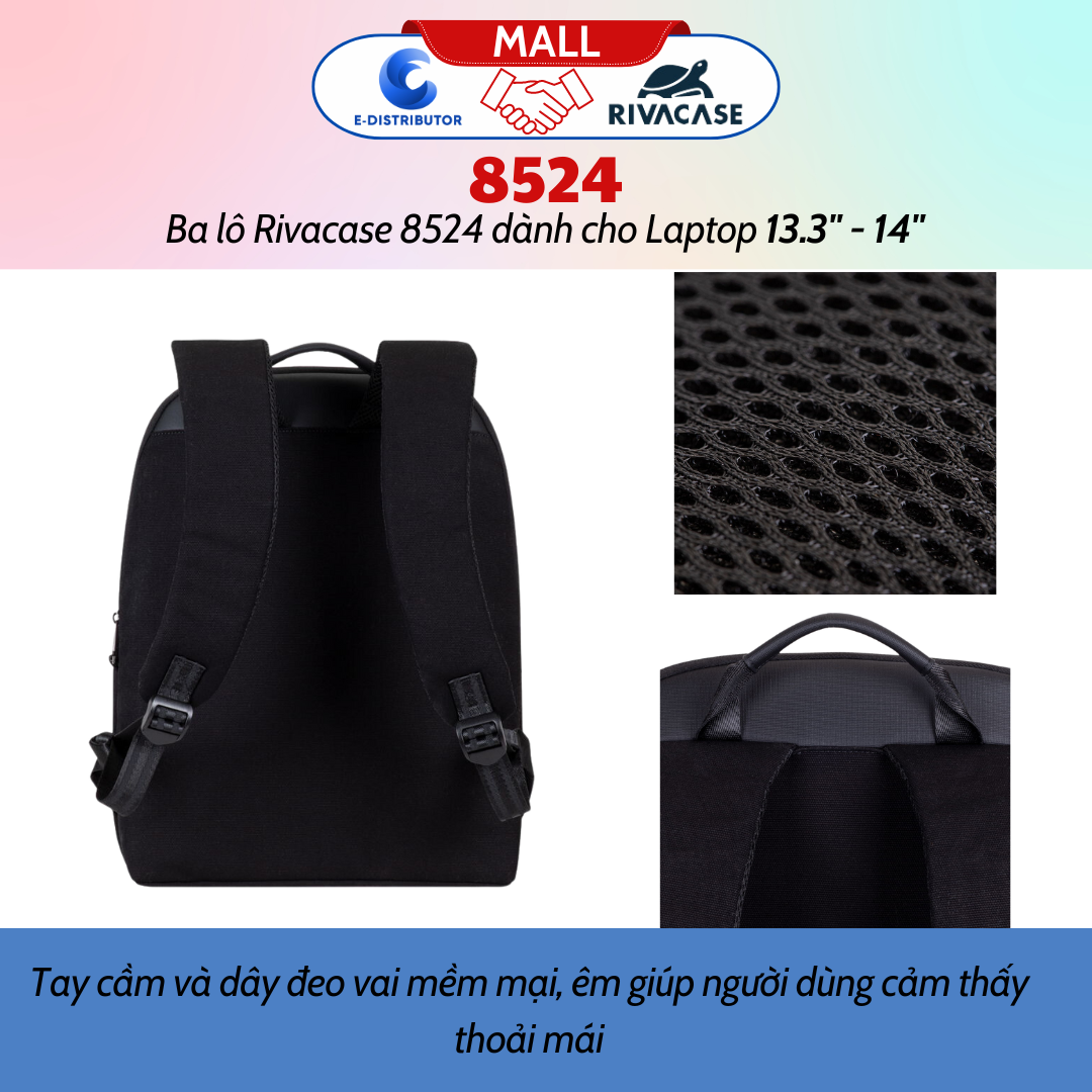 Balô Rivacase 8524 Để Vừa Laptop 13.3&quot; - 14&quot; - Bảo Hành 24 Tháng - Hàng Chính Hãng