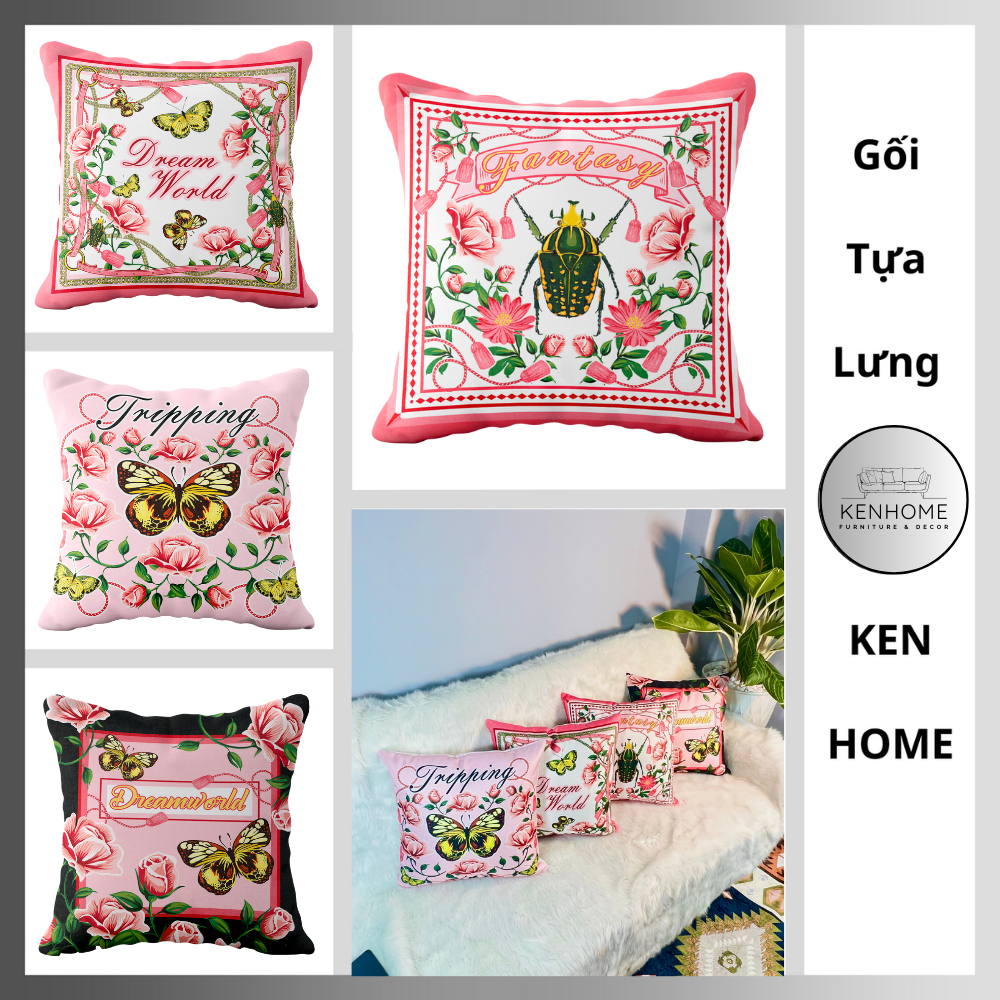 Gối Sofa Họa Tiết Bắc Âu Tông Hồng - Gối Tựa Lưng Sofa Kiểu Hoàng Gia Trang Trí Phòng Khách - Vải Bố Cao Cấp - Kích Thước 45x45cm
