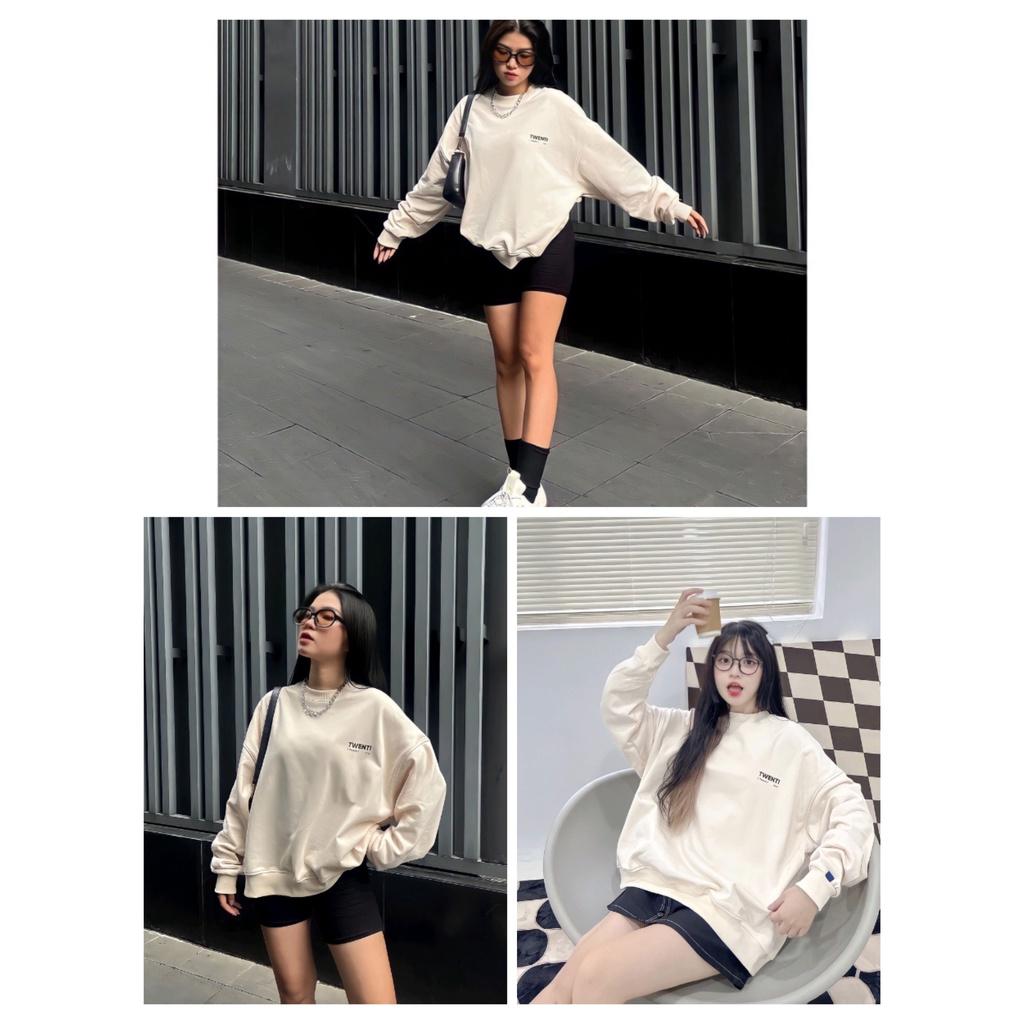 Áo Sweater Nỉ Cổ Tròn In Chữ TWENTI Nam Nữ Dáng Rộng 2 Màu So Hot