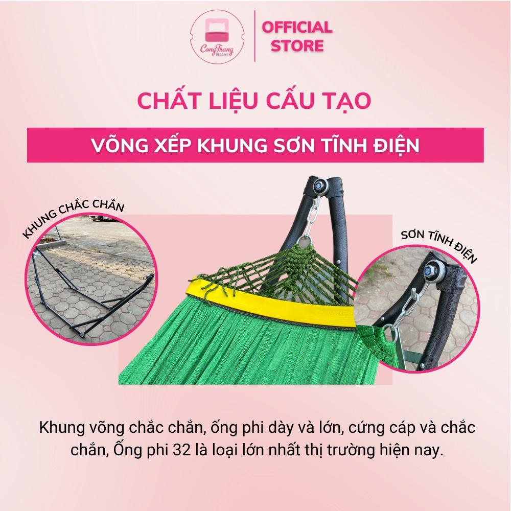 Võng Xếp TRƯỜNG NGA Khung Sơn Tĩnh Điện Phi 32 - Tặng Kèm Lưới Võng ( Chịu trọng lực 150kg )