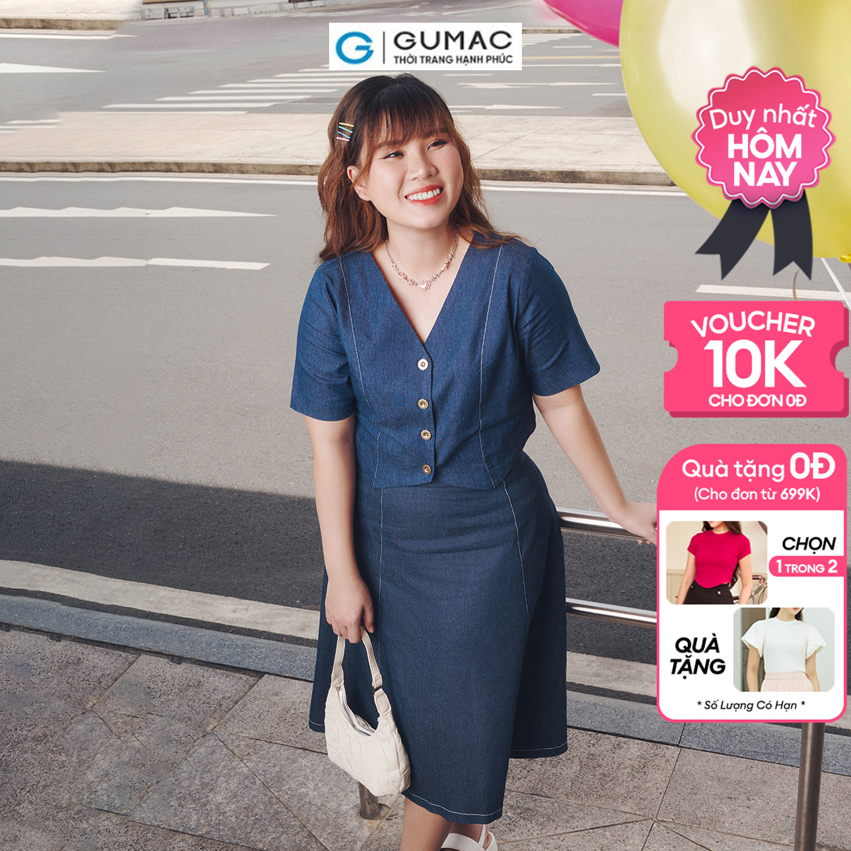 [Có size đến 85kg] Set lẻ Áo kiểu bigsize dáng lửng thời trang GUMAC AD10033 - Chân váy A viền chỉ thời trang GUMAC VD10034