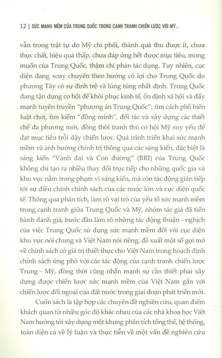 SỨC MẠNH MỀM CỦA TRUNG QUỐC TRONG CẠNH TRANH CHIẾN LƯỢC VỚI MỸ Ở KHU VỰC ẤN ĐỘ DƯƠNG - THÁI BÌNH DƯƠNG: TÁC ĐỘNG VÀ HÀM Ý ĐỐI VỚI VIỆT NAM  - Đinh Thị Hiền Lương - Nxb Chính trị Quốc gia Sự thật – bìa mềm