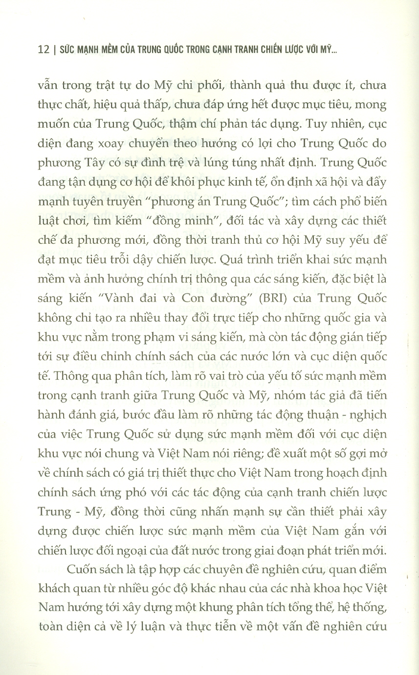 SỨC MẠNH MỀM CỦA TRUNG QUỐC TRONG CẠNH TRANH CHIẾN LƯỢC VỚI MỸ Ở KHU VỰC ẤN ĐỘ DƯƠNG - THÁI BÌNH DƯƠNG: TÁC ĐỘNG VÀ HÀM Ý ĐỐI VỚI VIỆT NAM  - Đinh Thị Hiền Lương - Nxb Chính trị Quốc gia Sự thật – bìa mềm