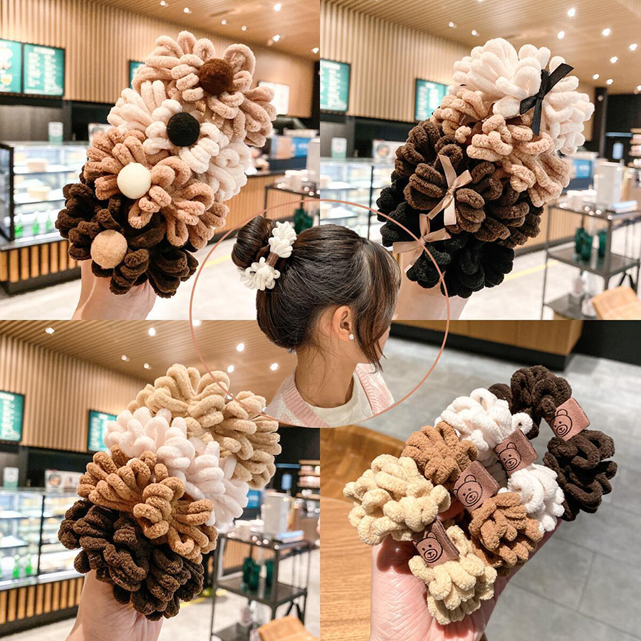 Dây cột tóc co giãn họa tiết gấu phong cách Hàn Quốc