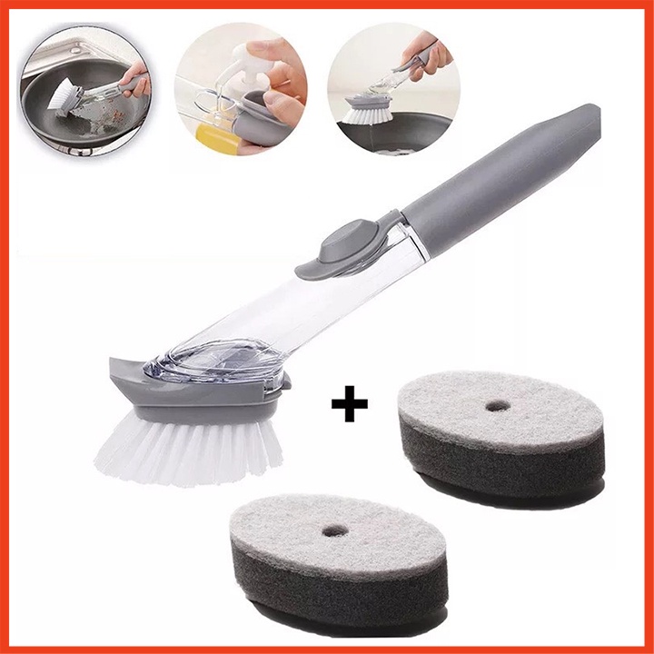 Bàn Chải Đa Năng 2in1 - Chổi Cọ Xịt Nước  Chà Xoong Nồi, Cọ Rửa Chén Bát Cán Dài Tiện Lợi - Hàng Loại 1- Chính Hãng MINIIIN - Tặng 2 miếng bọt biển rửa