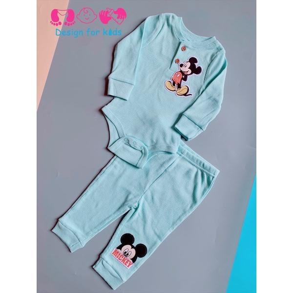Set bodysuit body chip dài tay kèm quần dài vải len tăm Disney baby cho bé