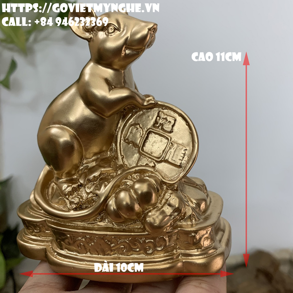 [Chuột phong thủy] Tượng linh vật phong thủy Chuột tiền giữ tài lộc cho gia chủ - Cao 11cm - Màu nhũ đồng