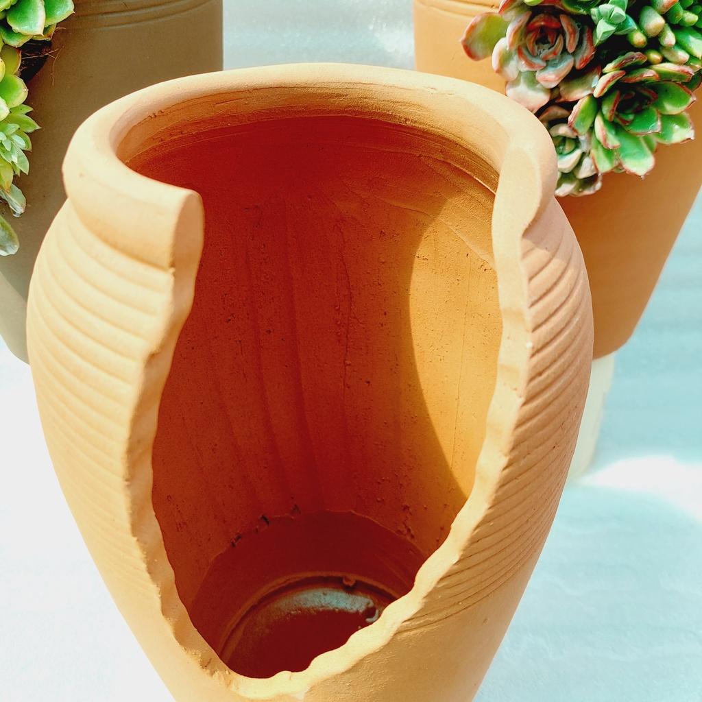 Chậu đất nung Bình Dương - Bình mới cắt vân mây, miệng chậu 13cm, chiều cao 30cm