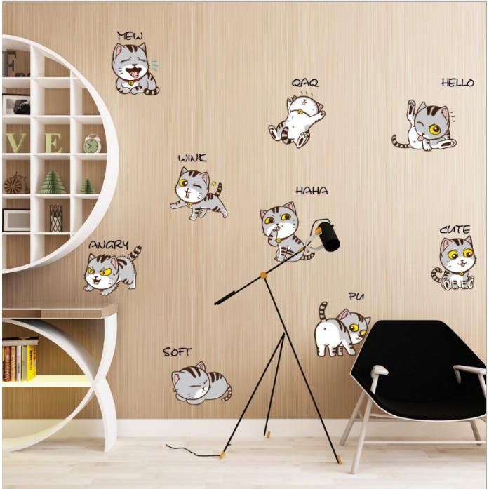 Decal dán tường trang trí - MÈO CON TINH NGHỊCH