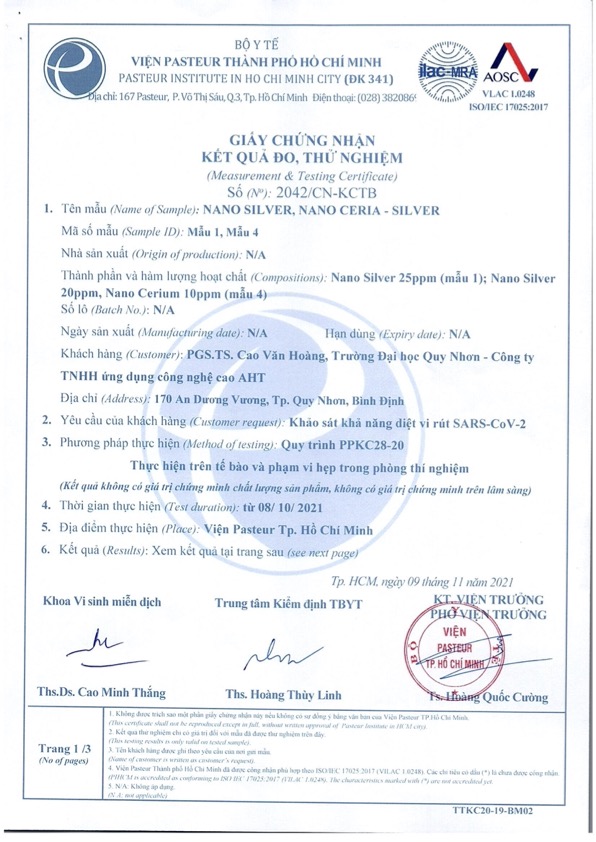 Chai xịt diệt khuẩn Nano Bạc AHT - dùng rửa tay, phun khử khuẩn toàn thân