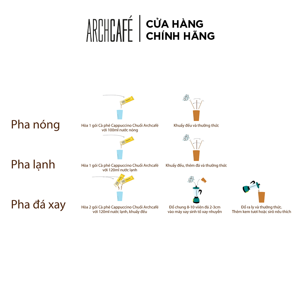 Cà phê Cappuccino Chuối - Cafe hoà tan Archcafé (hộp 12 gói x 20g)