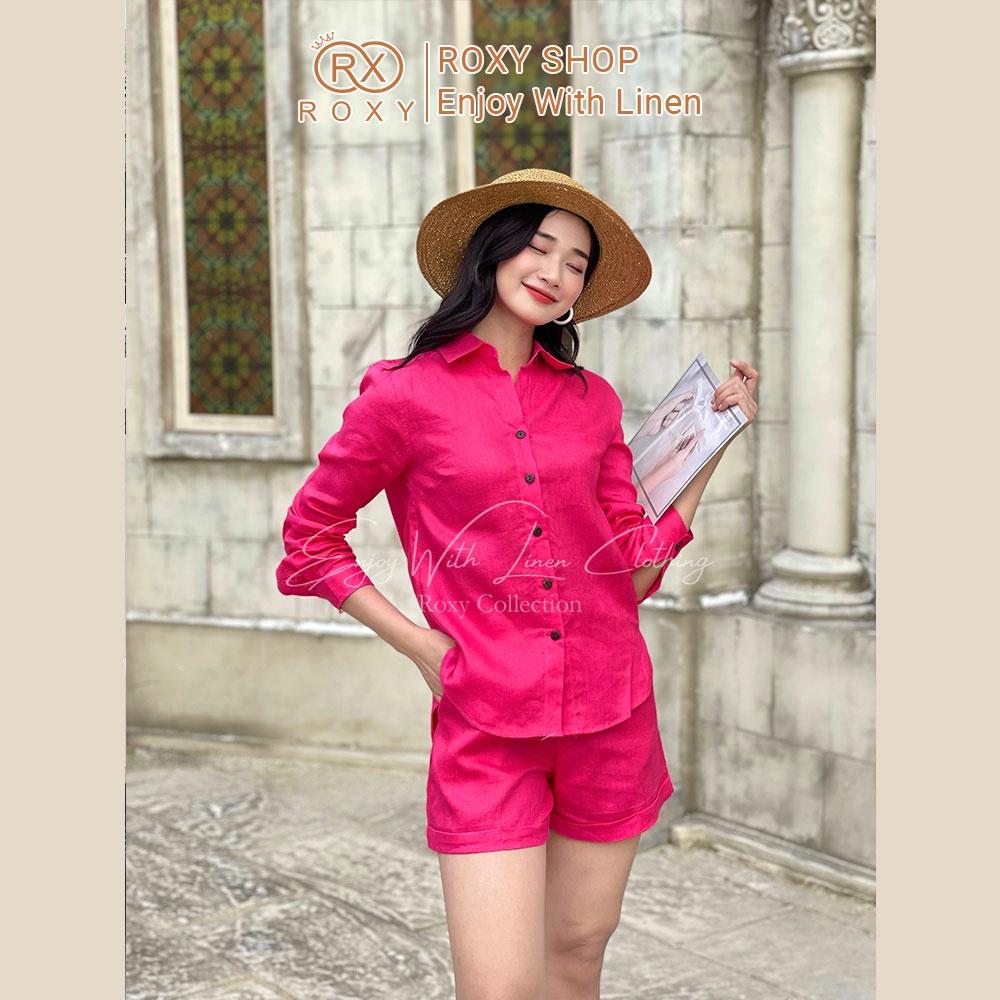 Set Đồ Nữ Linen Quần Short Sơ Mi Tay Dài Thoáng Mát