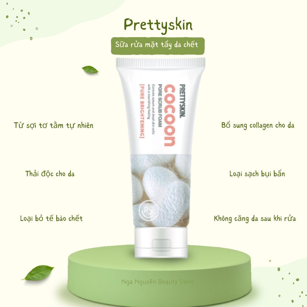 Sữa rửa mặt tẩy da chết kén tằm thải độc cho da, bổ sung collagen Prettyskin Cocoon Scrub Foam 150ml tặng móc khóa