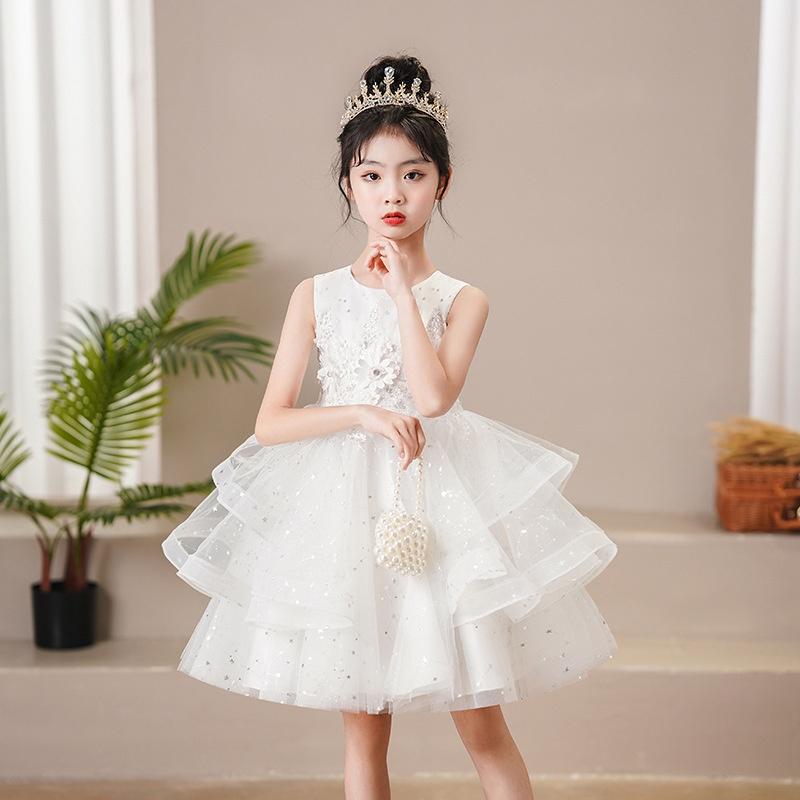 Đầm công chúa tầng xòe cho bé gái màu trắng múa hóa trang dự tiệc đẹp từ 12-35kg hàng Quảng Châu cao cấp