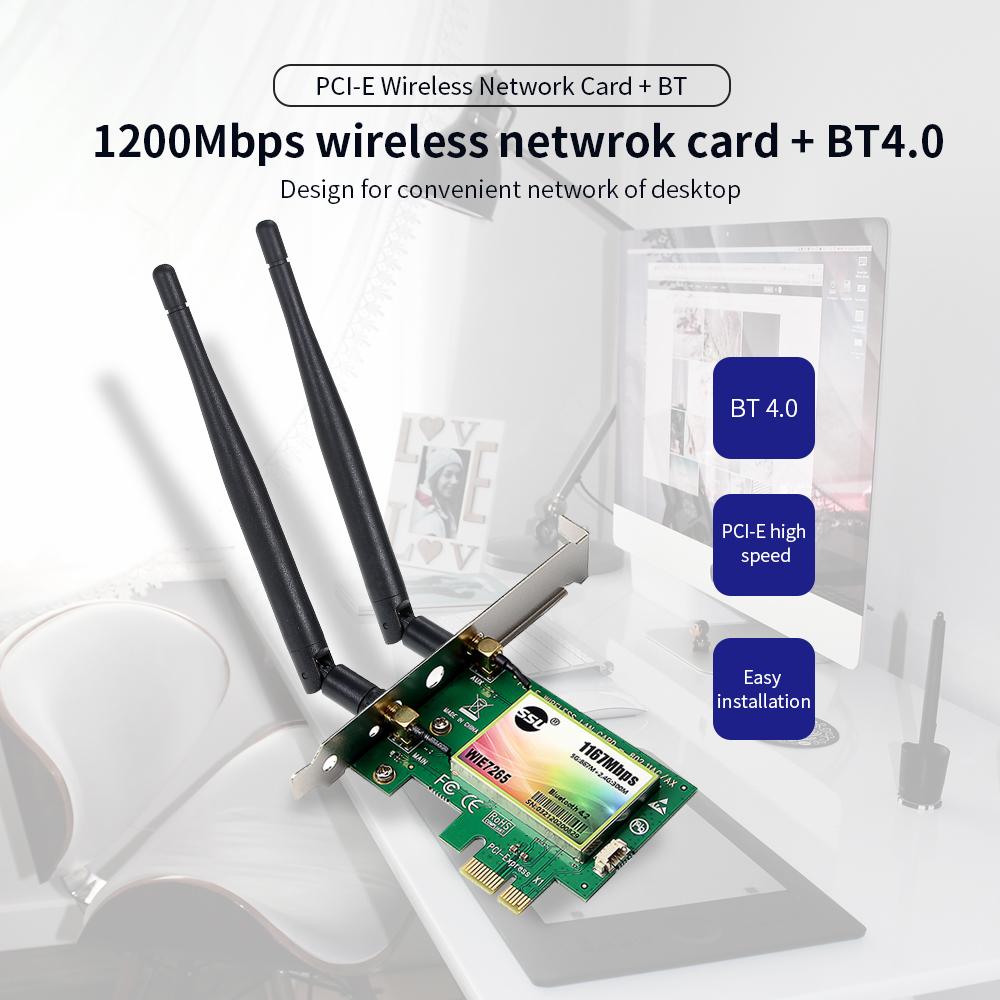 Thẻ WiFi AC 1200Mbps BT4.0 Thẻ điều hợp mạng PCIe không dây 5,8 GHz / 2,4 GHz Thẻ mạng PCI Express băng tần kép