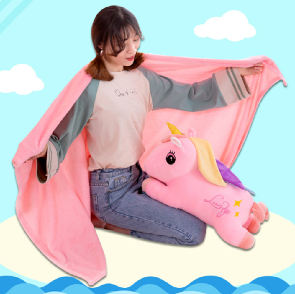 Bộ Chăn mền Kỳ Lân bờm dài 3 màu lovely thú bông kèm chăn Size lớn 60