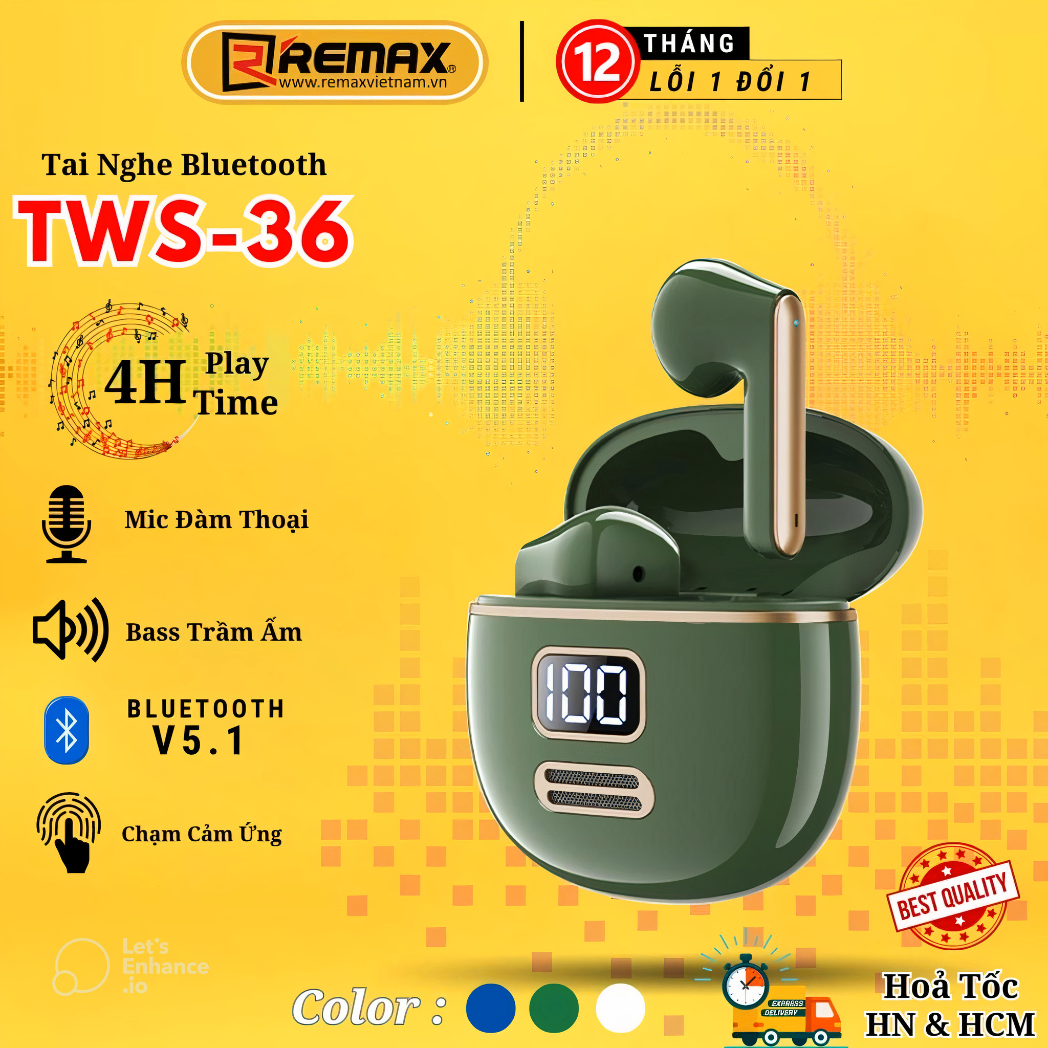 Tai nghe True Wireless Remax TWS-36 phong cách retro , Âm thanh sắc nét , sống động  - Hàng Chính Hãng Remax