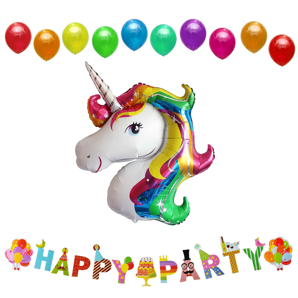 Combo bong bóng Unicorn và dây treo Happy Party