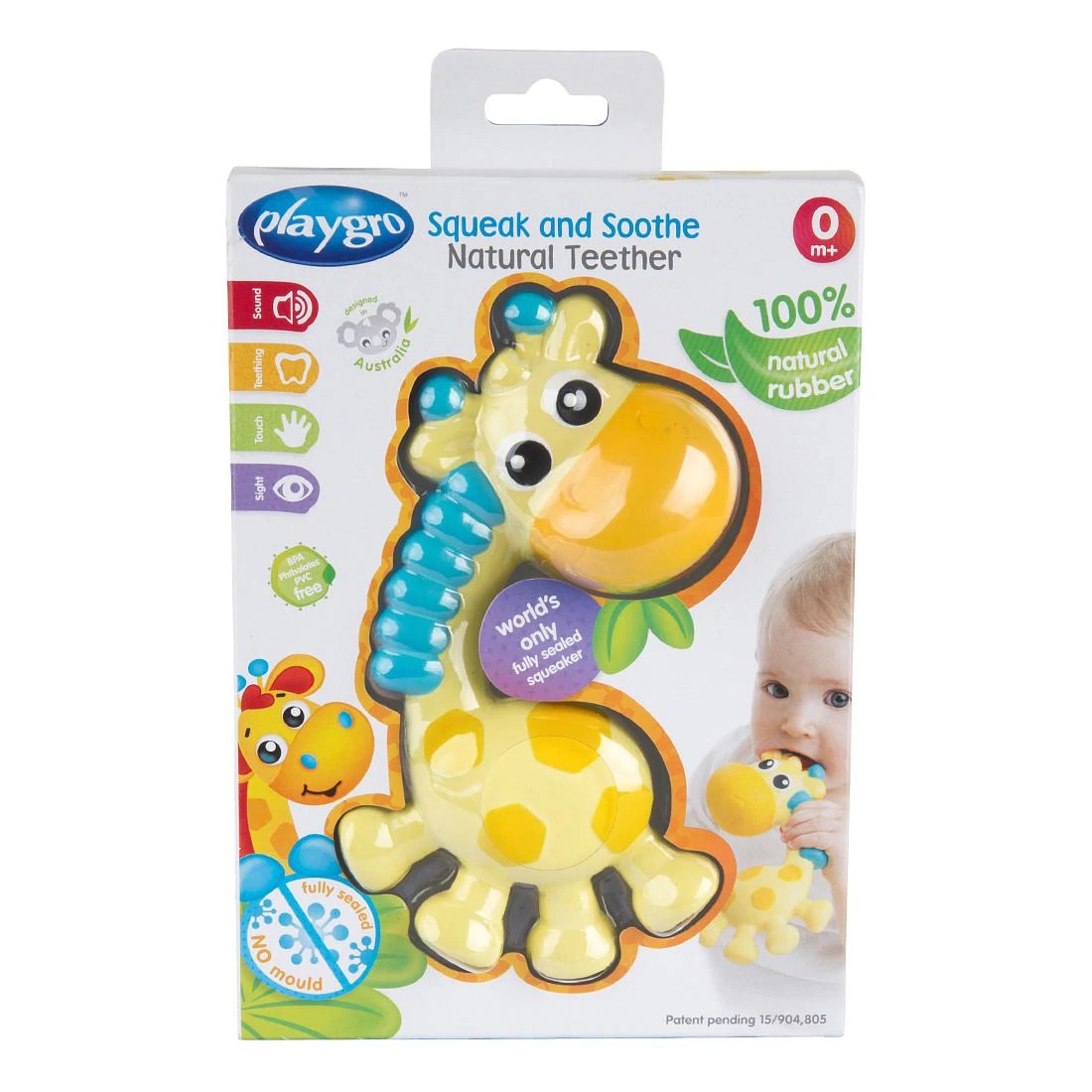 Đồ chơi bóp chíp gặm nướu hươu cao cổ Playgro Squeak and Soothe Natural Teether, cho bé sơ sinh đến 24 tháng