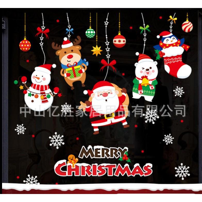 Decal trang trí giáng sinh dây treo ông già noel, người tuyết và tuần lộc