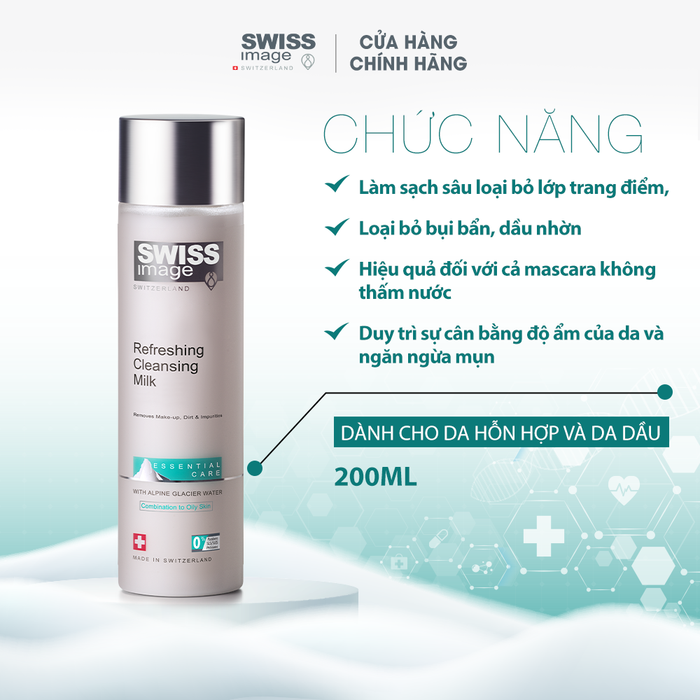 Sữa rửa mặt làm sạch mềm dịu cho da hỗn hợp và da dầu Swiss Image Refreshing Cleansing Milk 200ml