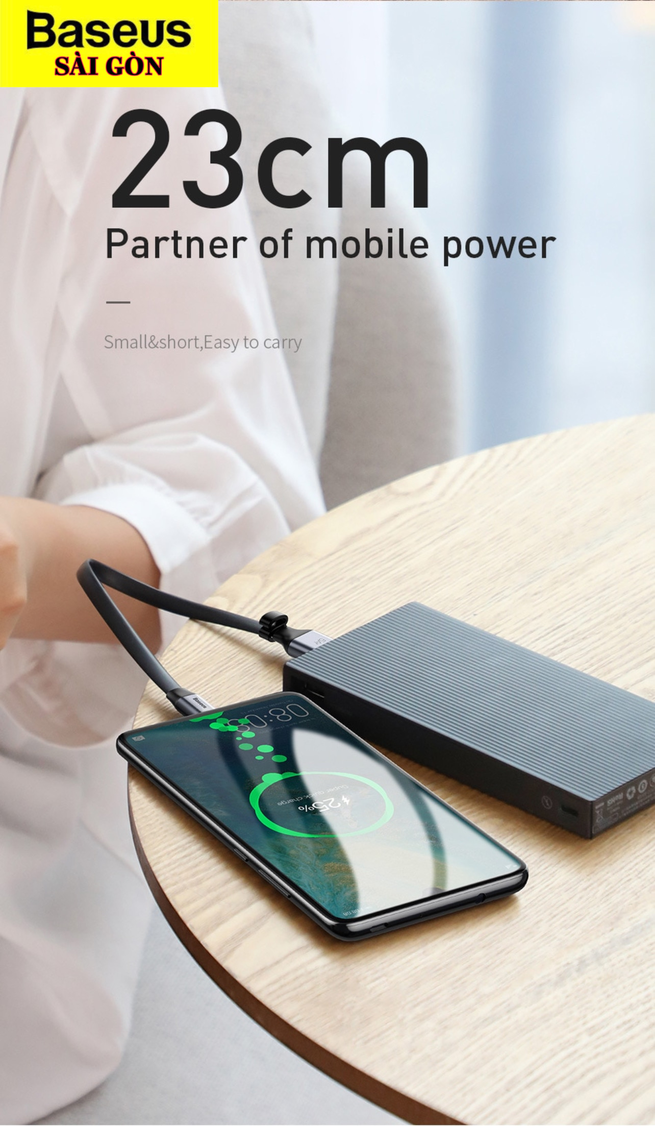 Cáp sạc ngắn Baseus Simple HW Type C 23cm (5A/40W Huawei Super Quick Charge, Sync Data)- hàng chính hãng
