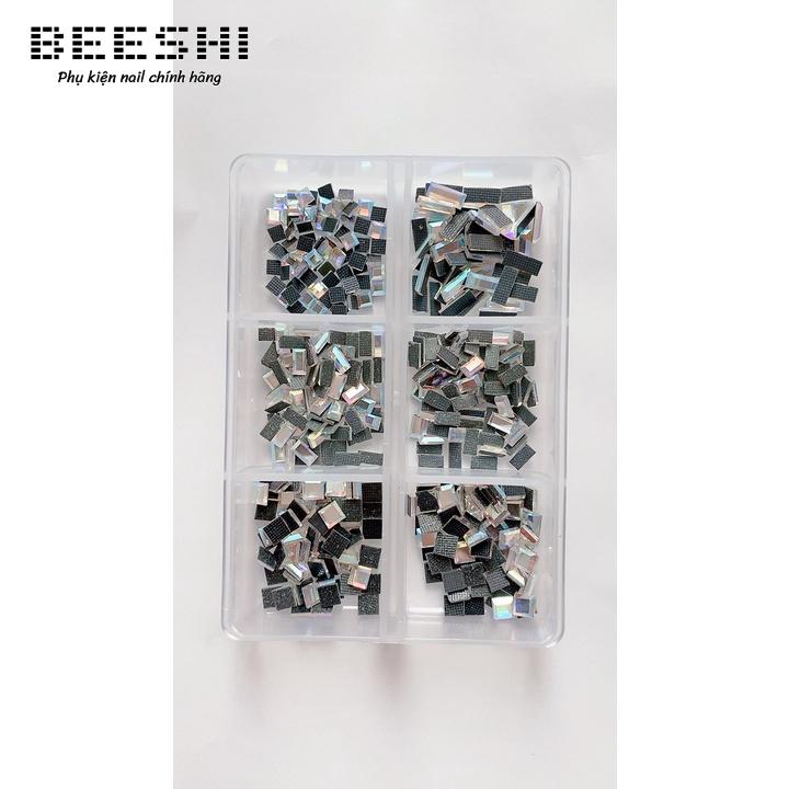 Đá nail đính móng, đá chân bằng hình chữ nhật, hình vuông nail mix size -beeshi shop