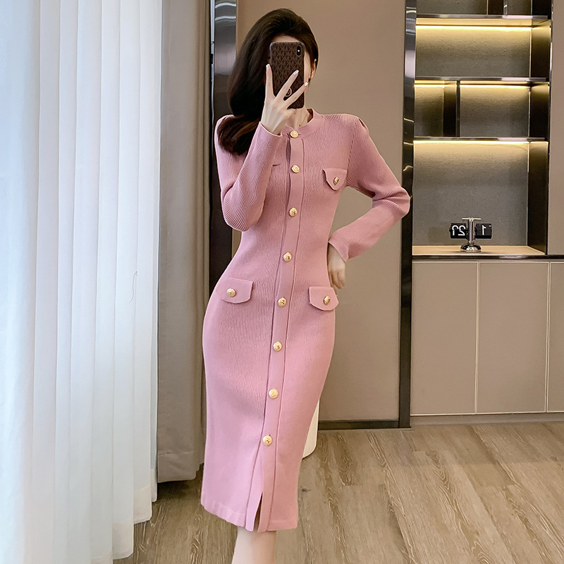 Đầm Len Dài Màu Trơn Cài Cúc Trẻ Trung AL109 - Hàng Quảng Châu Cao Cấp