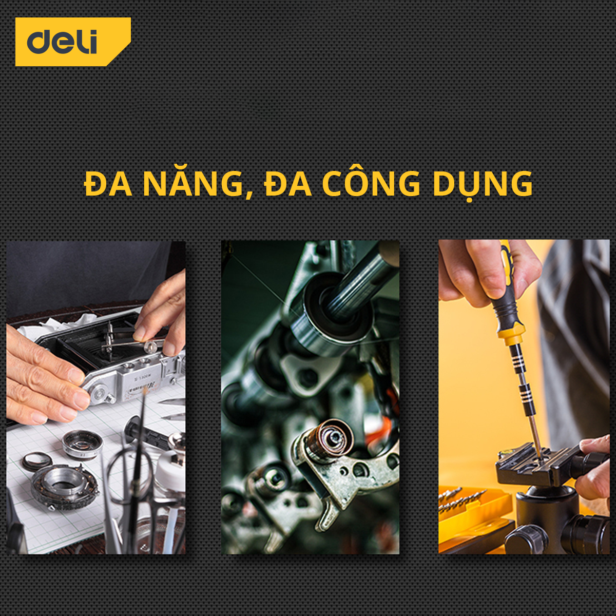 Bộ Dụng Cụ Đầu Bu Lông 32 Chi Tiết Deli - Mở Ốc Vít Đa Năng Sử Dụng Trong Sửa Chữa Ôtô, Xe Máy Chất Liệu Thép Cr-V