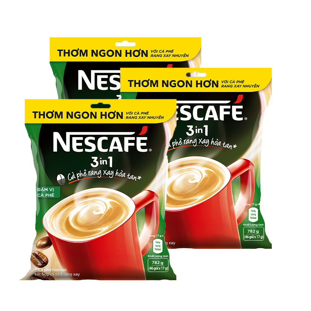 Combo 3 bịch NESCAFÉ 3IN1 Công thức cải tiến - Vị rang đậm - Túi 46 gói (17g) - [Tặng bộ 4 chén sứ Nescafé]