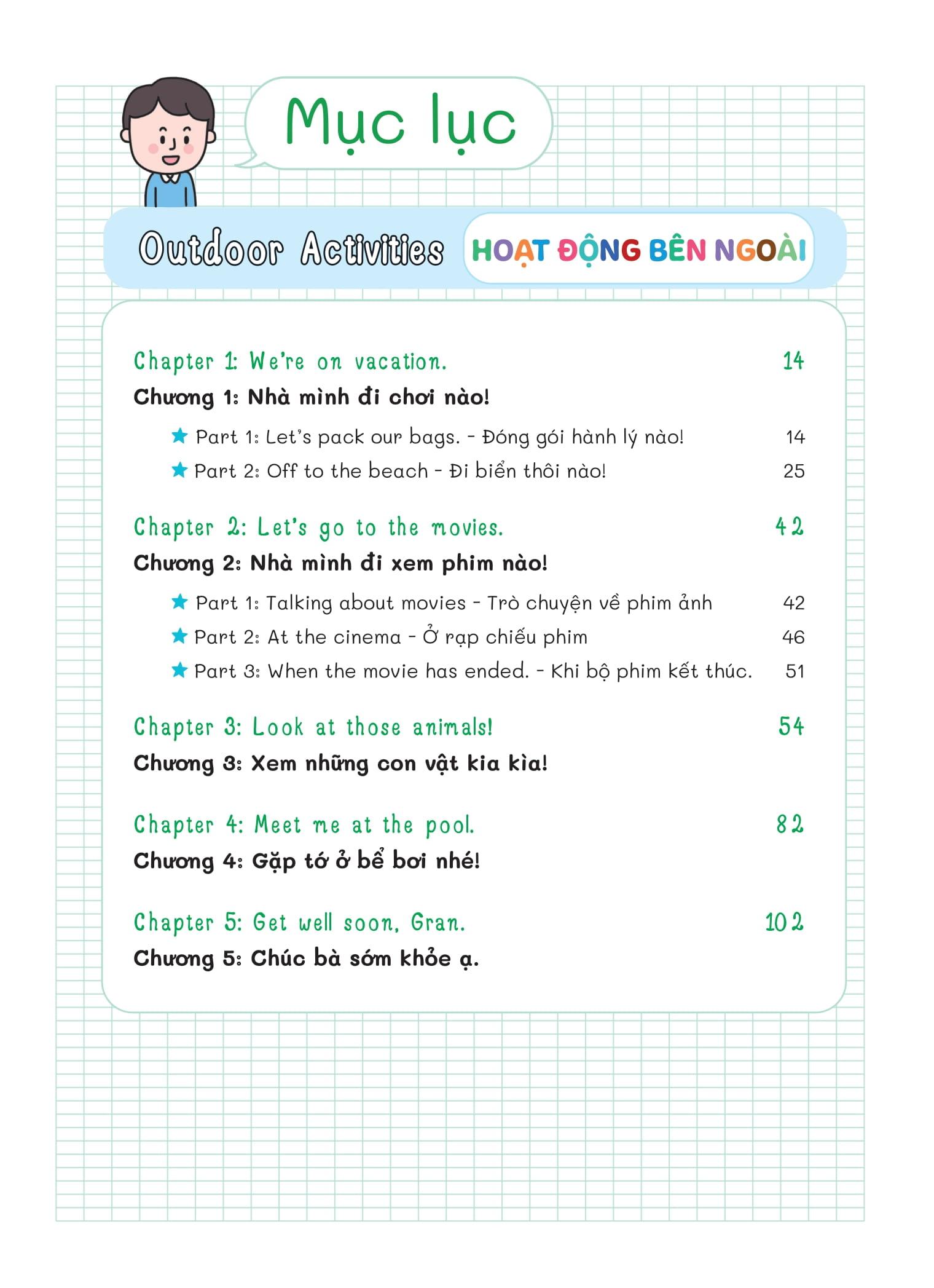Sách - Gia Đình Song Ngữ - 365 Ngày Cả Nhà Cùng Nói Tiếng Anh Như Người Bản Ngữ - Hoạt Động Bên Ngoài - Outdoor Activities