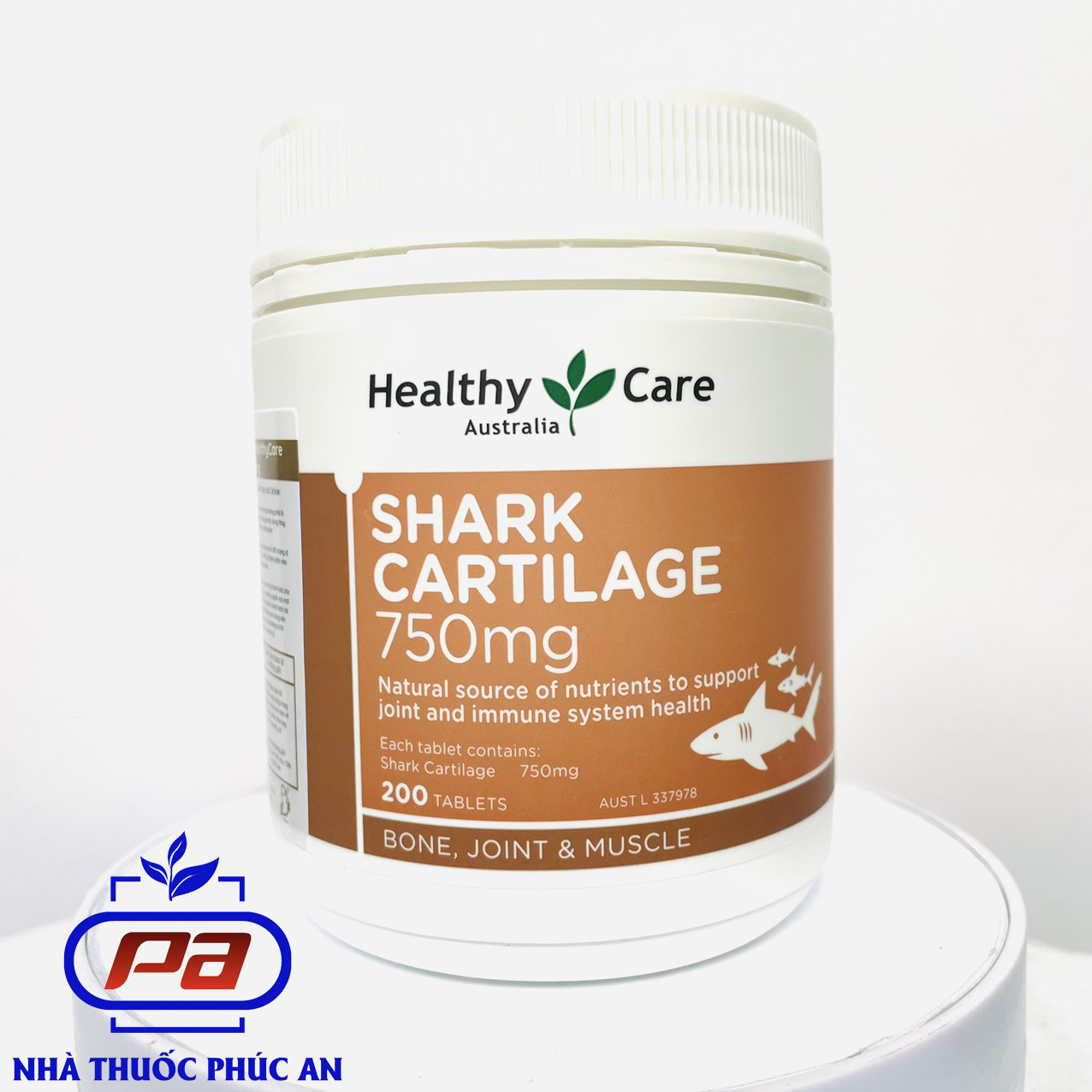 Viên uống sụn vi cá hỗ trợ xương khớp Healthy Care Shark Cartilage 750mg 200 viên