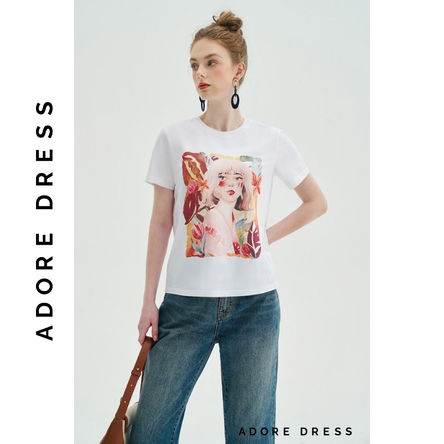 Áo Phông Graphic T-shirts casual style cotton trắng in daisy girl 311TS2018 ADORE DRESS