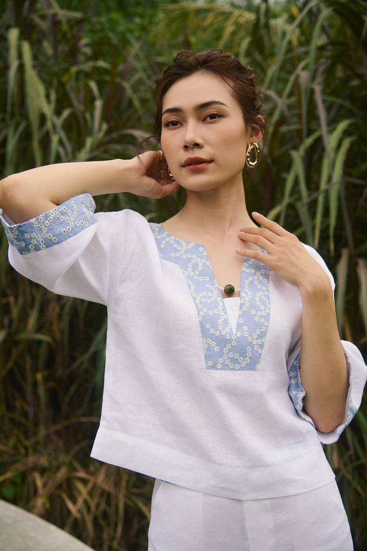 Áo Linen Thêu Thảo TOP233 thời trang thiết kế Hity