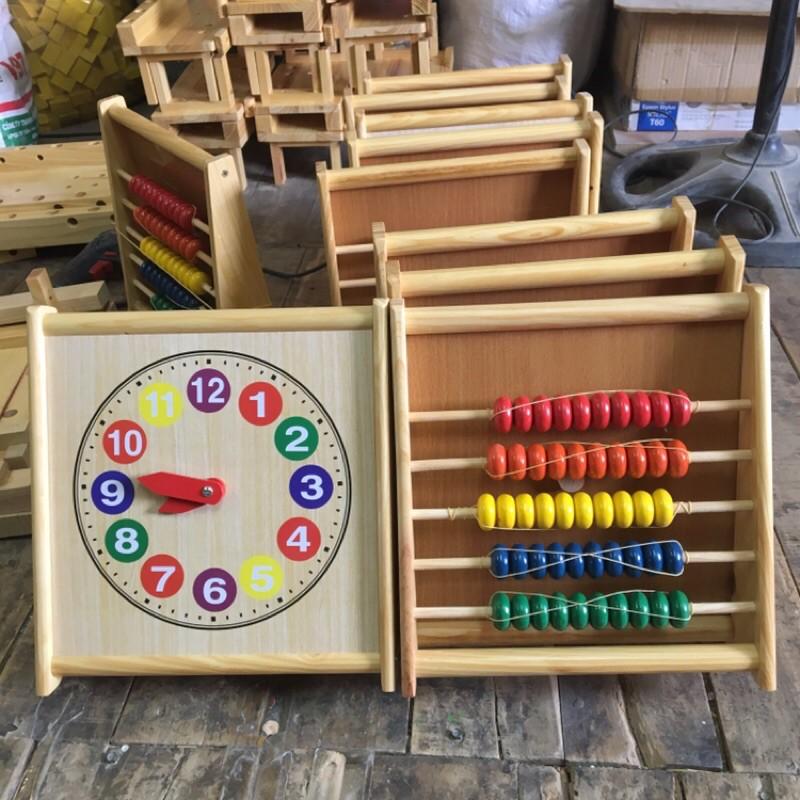 Đồ chơi đồng hồ học đếm 2 mặt,kèm bàn tính học đếm 2 chức năng-Đồ chơi giáo dục an toàn cho Bé