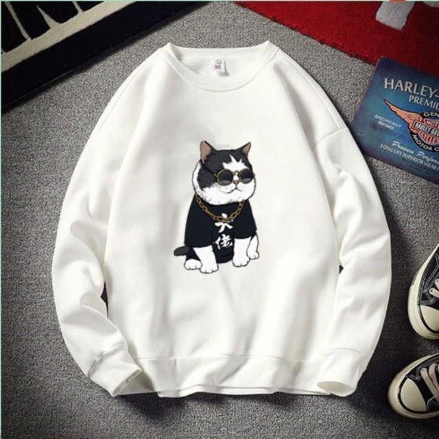 ( Best seller) Áo sweater nam nữ mèo kính đen có bigsize vải nỉ bông dày dặn